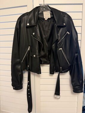 Blank NYC Black Faux Leather Cropped Moto Jacket